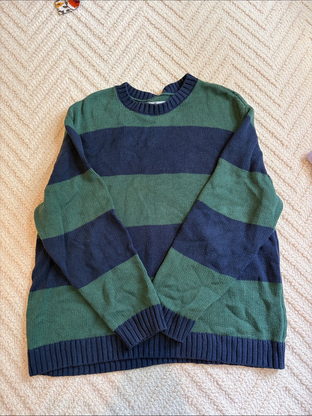 Women’s Crewneck Striped Sweater in Green and Navy